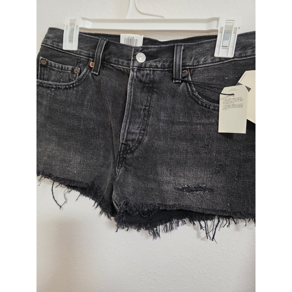 Levis Premium 501 Mid Rise Shorts Womens 28 Black Distressed Denim NEW - Picture 3 of 7